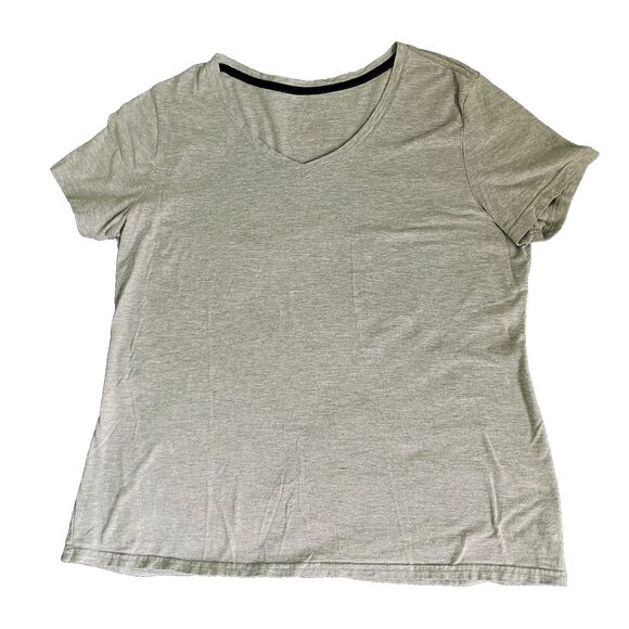 Time and Tru T-Shirt V Neck Gray Stretch Soft Cotton L 12 14 Womens Athleisure - Picture 2 of 9